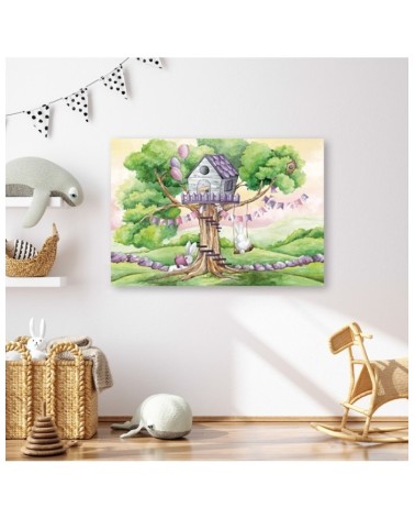 Leinwandbild - Weiße Kaninchen Hütte auf dem Baum | Feeby