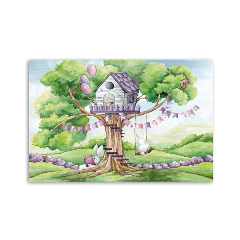 Leinwandbild - Weiße Kaninchen Hütte auf dem Baum | Feeby