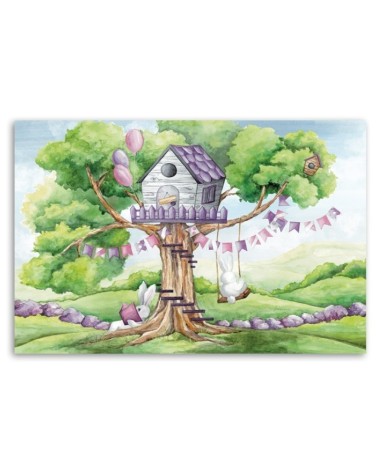 Leinwandbild - Weiße Kaninchen Hütte auf dem Baum | Feeby