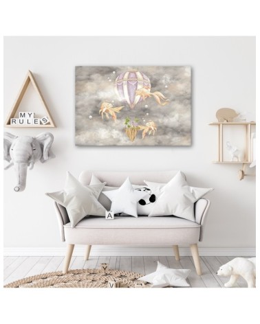 Leinwandbild - Heißluftballon fliegendes Haus und Fisch | Feeby