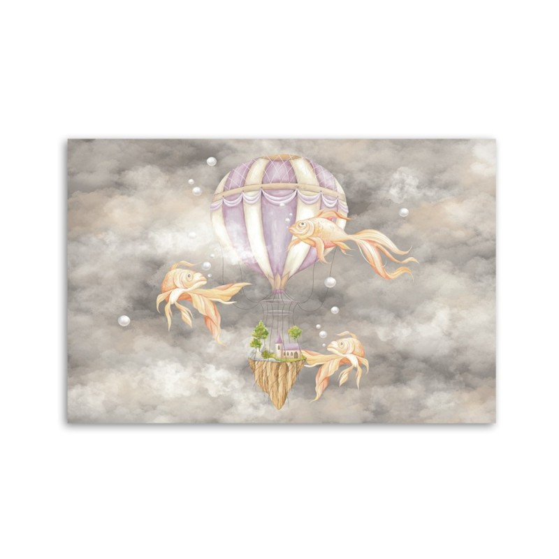 Leinwandbild - Heißluftballon fliegendes Haus und Fisch | Feeby