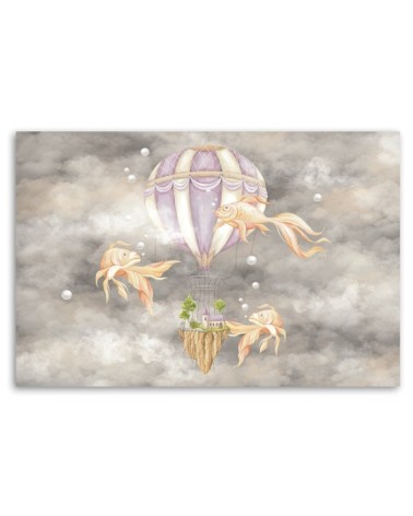 Leinwandbild - Heißluftballon fliegendes Haus und Fisch | Feeby