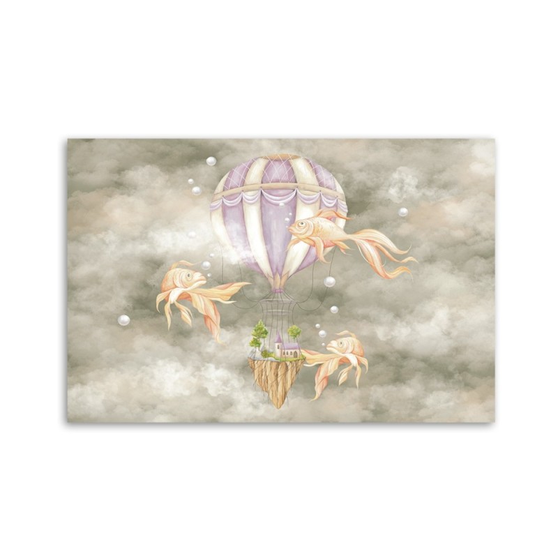 Leinwandbild - Heißluftballon fliegendes Haus und Fisch | Feeby