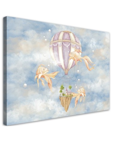 Leinwandbild - Heißluftballon fliegendes Haus und Fisch | Feeby