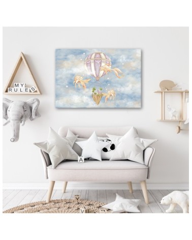 Leinwandbild - Heißluftballon fliegendes Haus und Fisch | Feeby