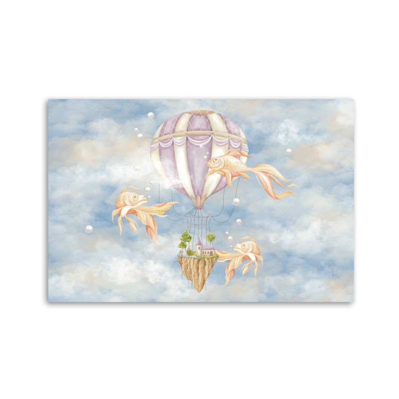 Leinwandbild - Heißluftballon fliegendes Haus und Fisch | Feeby