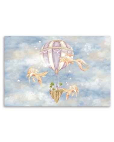 Leinwandbild - Heißluftballon fliegendes Haus und Fisch | Feeby