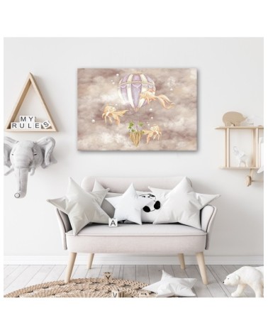 Leinwandbild - Heißluftballon fliegendes Haus und Fisch | Feeby