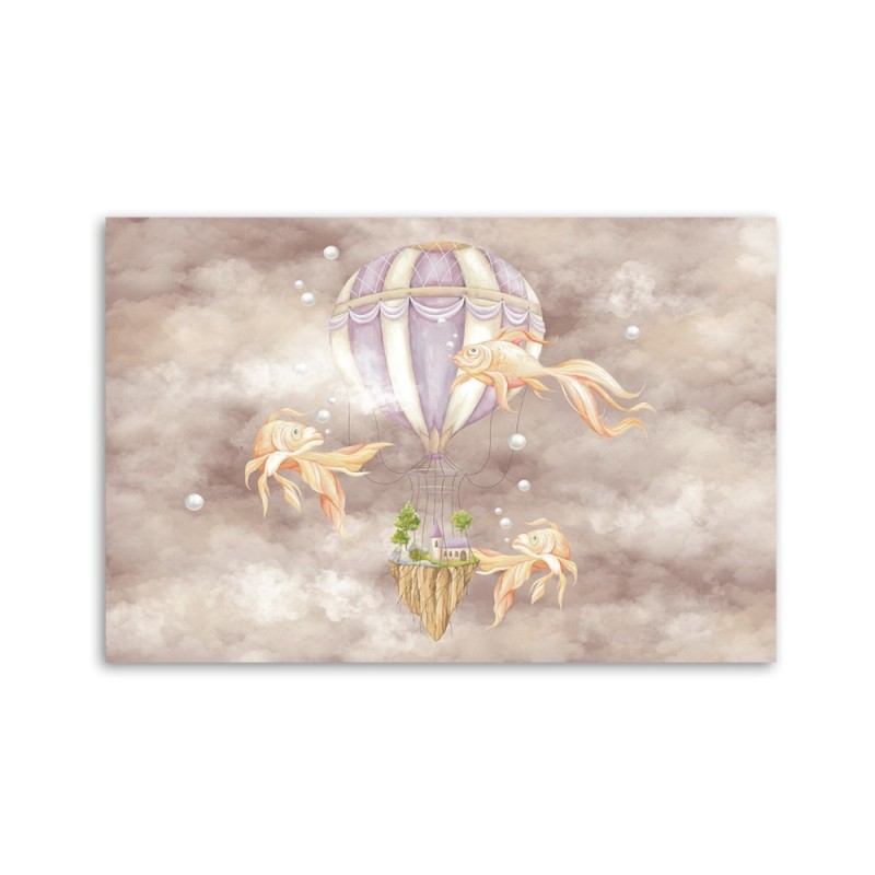 Leinwandbild - Heißluftballon fliegendes Haus und Fisch | Feeby