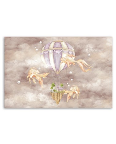 Leinwandbild - Heißluftballon fliegendes Haus und Fisch | Feeby