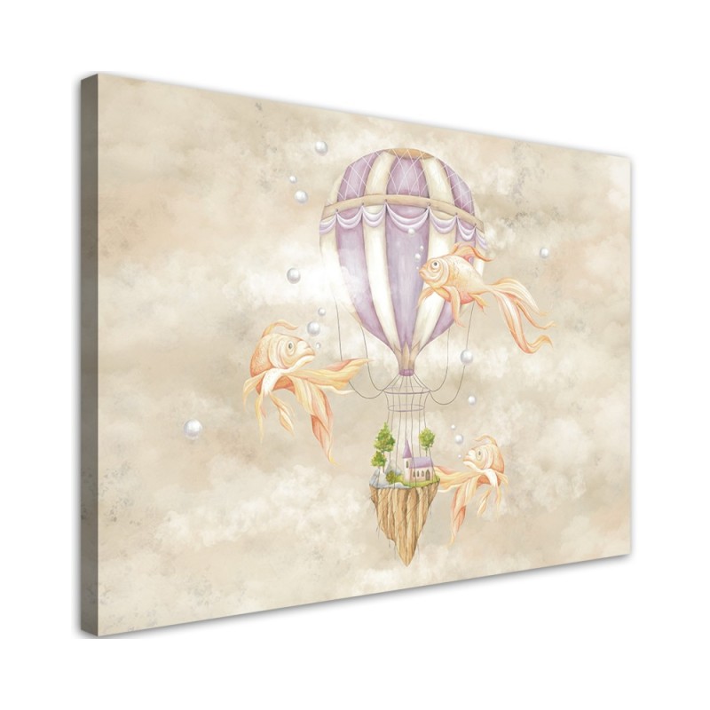 Leinwandbild - Heißluftballon fliegendes Haus und Fisch | Feeby