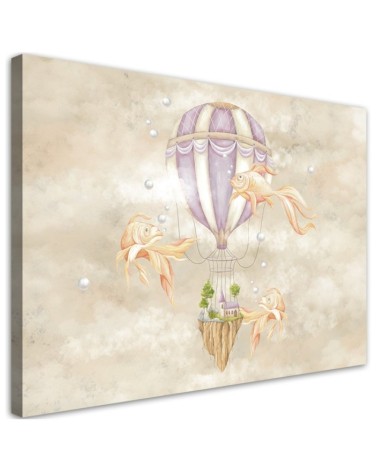 Leinwandbild - Heißluftballon fliegendes Haus und Fisch | Feeby