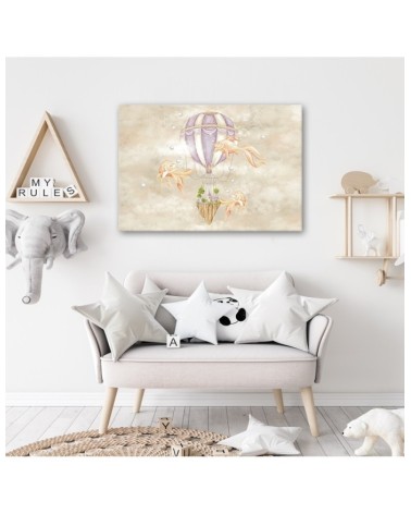 Leinwandbild - Heißluftballon fliegendes Haus und Fisch | Feeby
