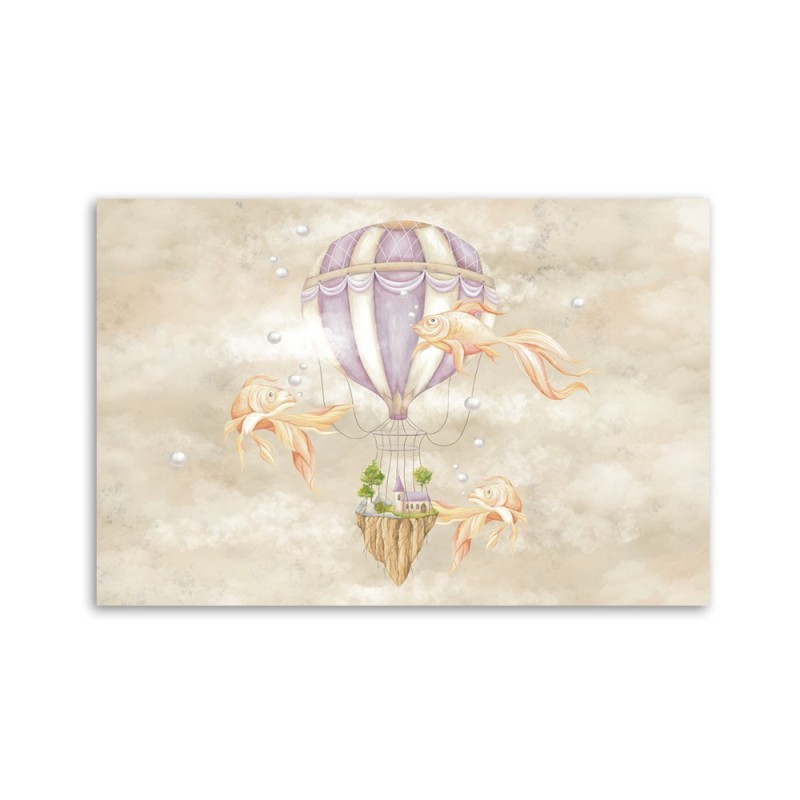 Leinwandbild - Heißluftballon fliegendes Haus und Fisch | Feeby