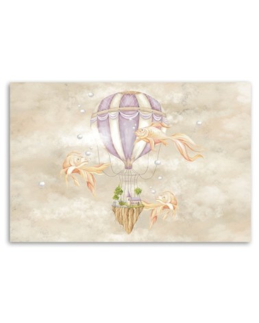 Leinwandbild - Heißluftballon fliegendes Haus und Fisch | Feeby