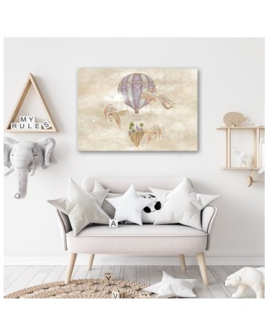 Leinwandbild - Heißluftballon fliegendes Haus und Fisch | Feeby