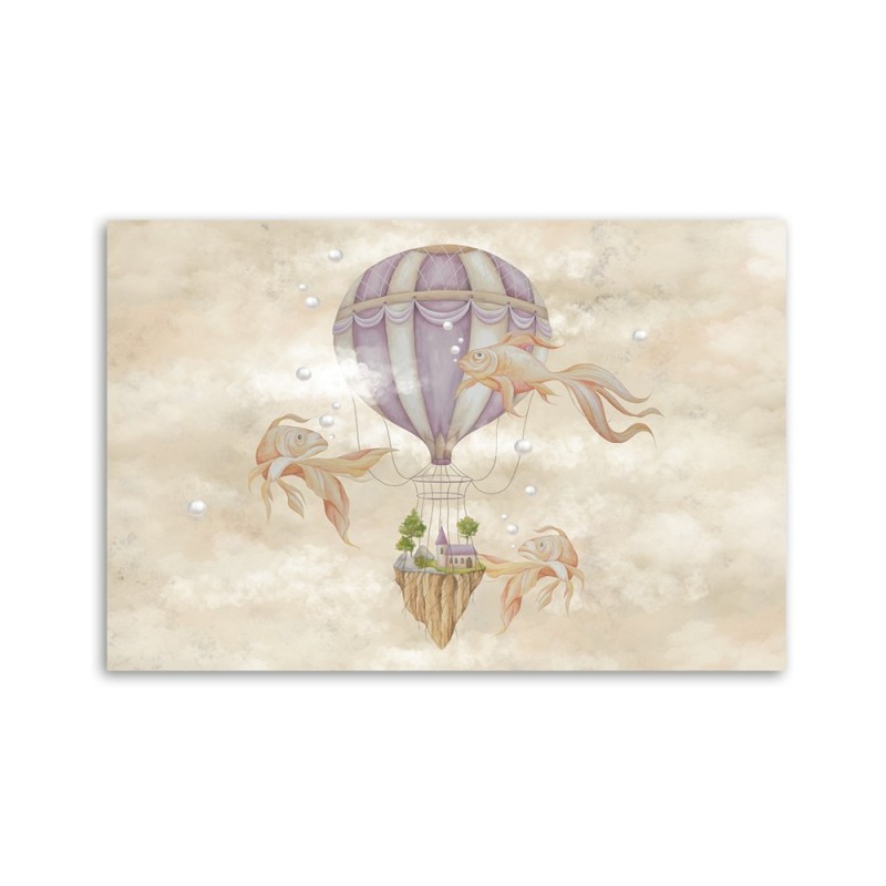 Leinwandbild - Heißluftballon fliegendes Haus und Fisch | Feeby