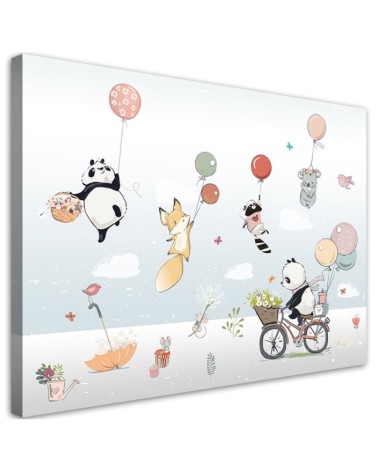 Canvas prints for children - Colourful animals with balloons | FEEBY