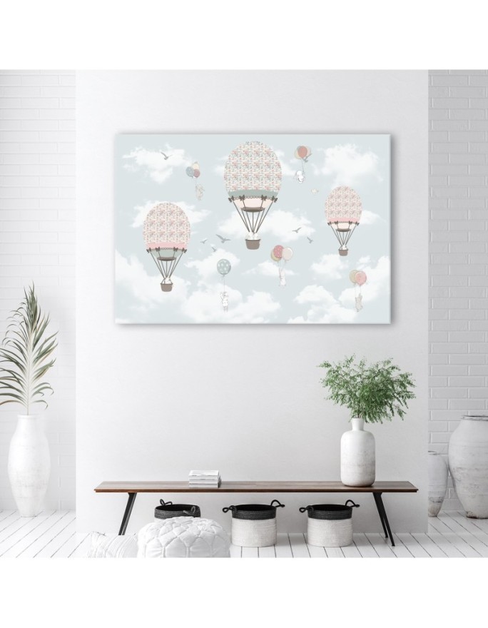 Children's Canvas prints - Colourful animals with balloon flight | FEEBY
