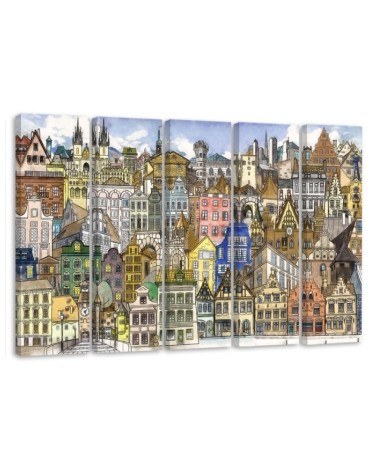 Five-piece canvas painting - Happy city | FEEBY