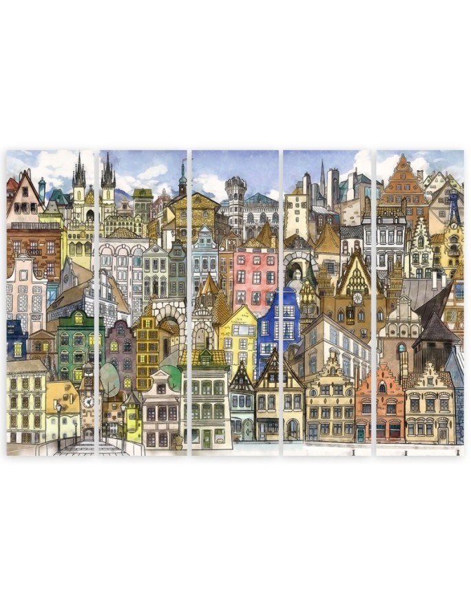 Five-piece canvas painting - Happy city | FEEBY