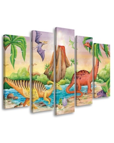 Children's room painting five-part - Dinosaurs by the lake | FEEBY