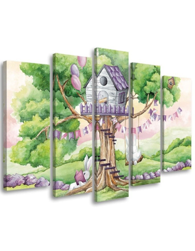 Bild auf Leinwand - Weiße Kaninchen Hütte auf dem Baum | Feeby