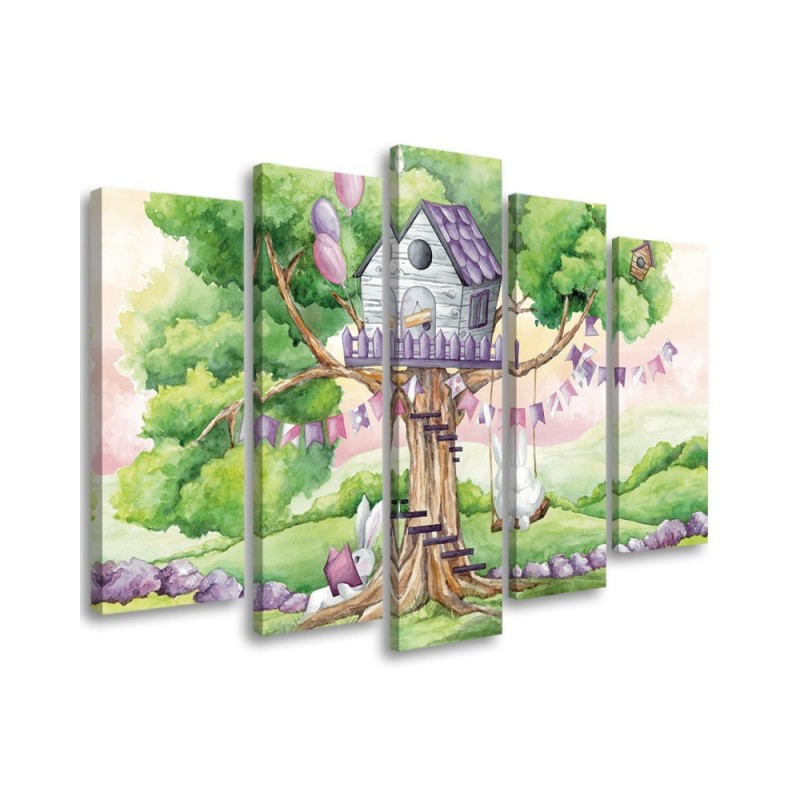 Bild auf Leinwand - Weiße Kaninchen Hütte auf dem Baum | Feeby