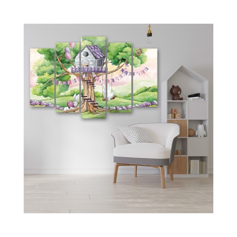 Bild auf Leinwand - Weiße Kaninchen Hütte auf dem Baum | Feeby