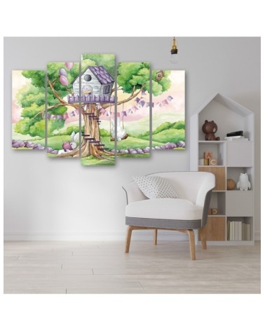 Bild auf Leinwand - Weiße Kaninchen Hütte auf dem Baum | Feeby