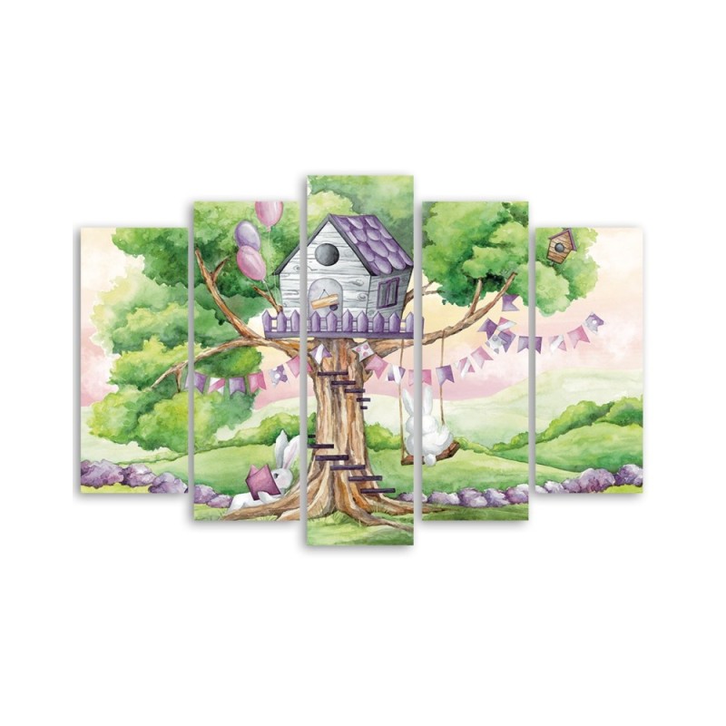 Bild auf Leinwand - Weiße Kaninchen Hütte auf dem Baum | Feeby