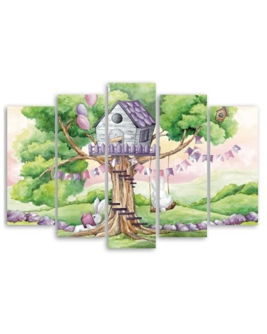 Bild auf Leinwand - Weiße Kaninchen Hütte auf dem Baum | Feeby