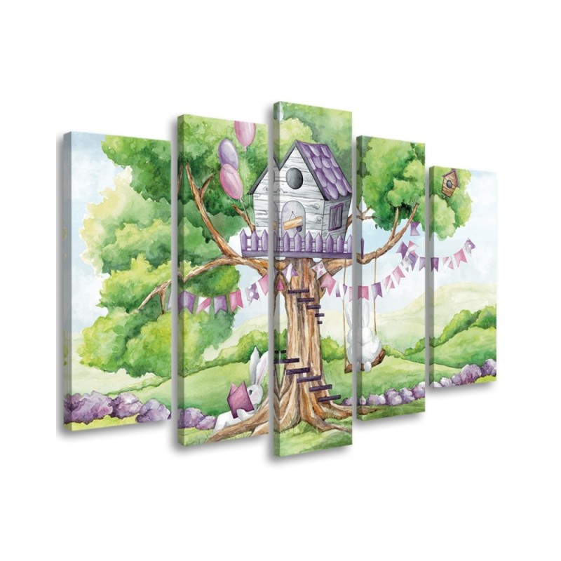 Leinwandbild - Weiße Kaninchen Hütte auf dem Baum | Feeby