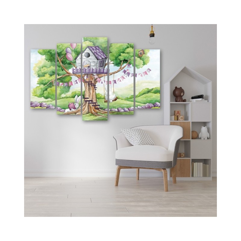 Leinwandbild - Weiße Kaninchen Hütte auf dem Baum | Feeby