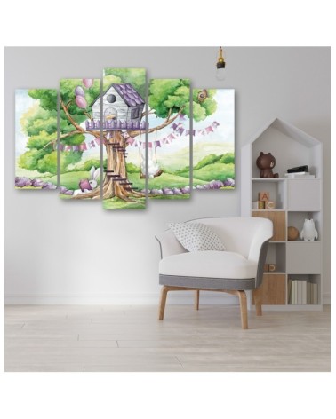 Leinwandbild - Weiße Kaninchen Hütte auf dem Baum | Feeby