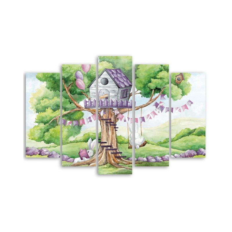 Leinwandbild - Weiße Kaninchen Hütte auf dem Baum | Feeby