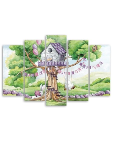 Leinwandbild - Weiße Kaninchen Hütte auf dem Baum | Feeby