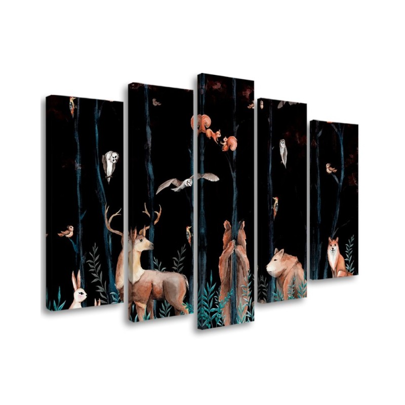 Dekoratives Leinwandbild - Waldtiere Hirschbär Fuchs | Feeby