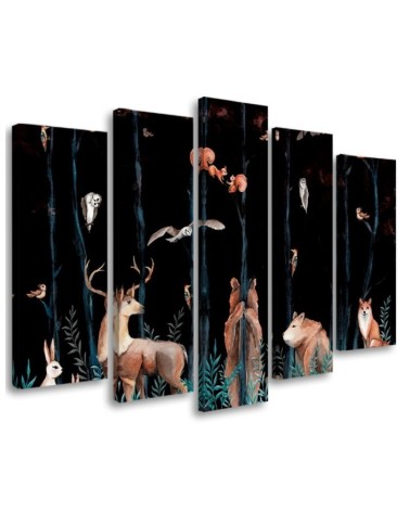 Dekoratives Leinwandbild - Waldtiere Hirschbär Fuchs | Feeby