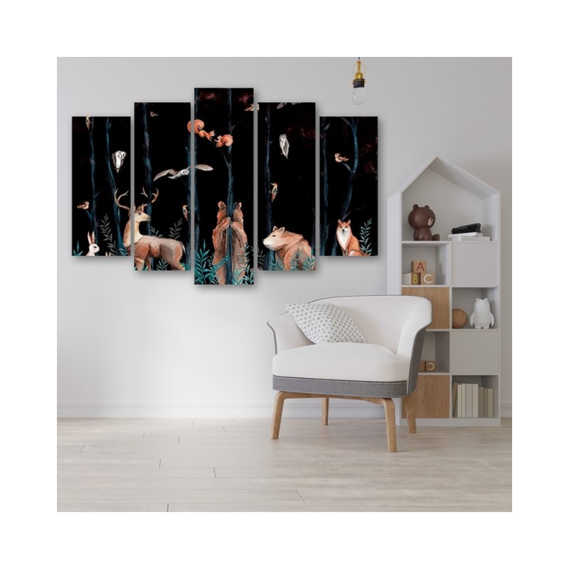 Dekoratives Leinwandbild - Waldtiere Hirschbär Fuchs | Feeby