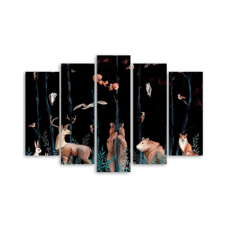 Dekoratives Leinwandbild - Waldtiere Hirschbär Fuchs | Feeby