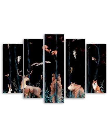 Dekoratives Leinwandbild - Waldtiere Hirschbär Fuchs | Feeby