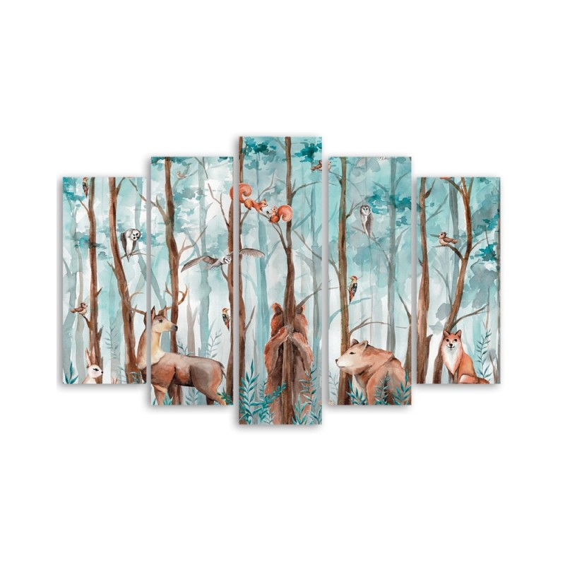 Leinwandbild - Waldtiere Hirschbär Fuchs | Feeby