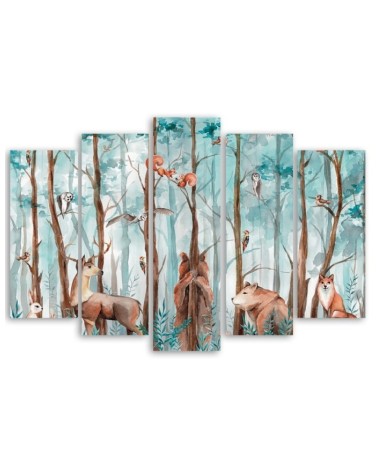 Leinwandbild - Waldtiere Hirschbär Fuchs | Feeby