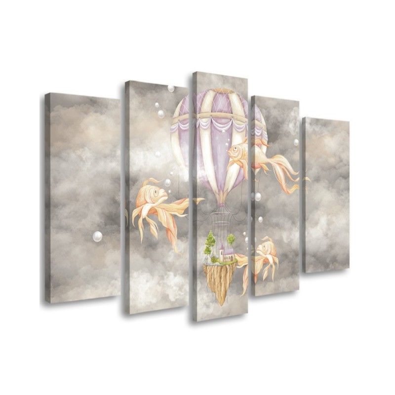 Leinwanddruck - Heißluftballon fliegendes Haus und Fisch | Feeby
