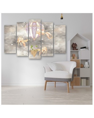 Leinwanddruck - Heißluftballon fliegendes Haus und Fisch | Feeby