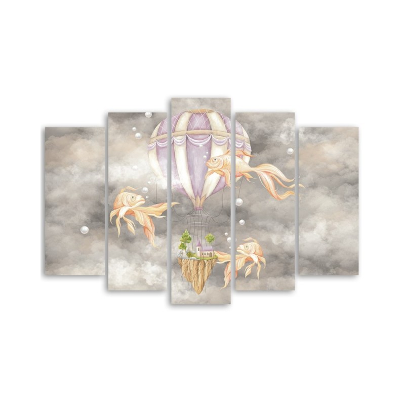 Leinwanddruck - Heißluftballon fliegendes Haus und Fisch | Feeby