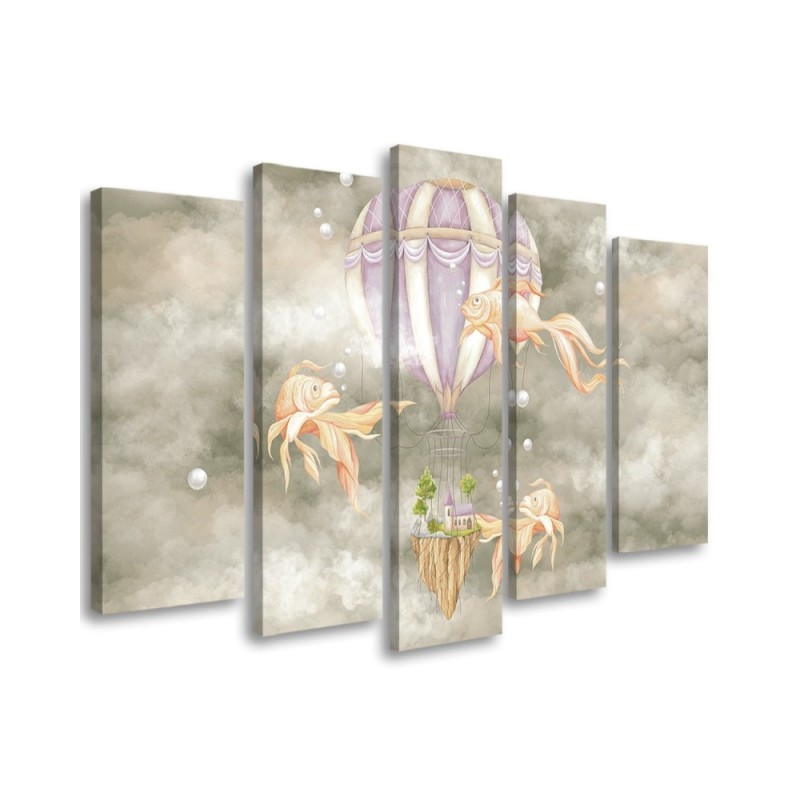 Leinwandbild - Heißluftballon fliegendes Haus und Fisch | Feeby