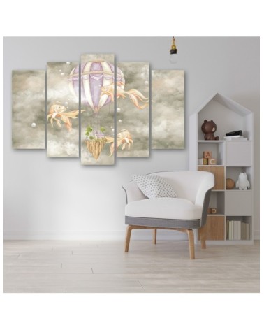 Leinwandbild - Heißluftballon fliegendes Haus und Fisch | Feeby