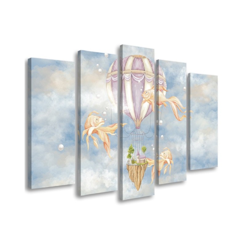 Leinwandbild - Heißluftballon fliegendes Haus und Fisch | Feeby